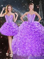 Sleeveless Organza Floor Length Lace Up 15th Birthday Dress in Lavender with Beading and Ruffles(SKU QDDTA96001-7BIZ)