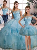 Cute Floor Length Lace Up Quinceanera Dress Light Blue for Military Ball and Sweet 16 and Quinceanera with Beading and Ruffles(SKU SJQDDT2089007BIZ)