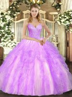 Lilac V-neck Lace Up Beading and Ruffles Sweet 16 Dress Sleeveless(SKU SJQDDT1076002-2BIZ)