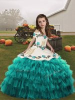 Organza Straps Sleeveless Lace Up Embroidery and Ruffled Layers Kids Pageant Dress in Teal(SKU PAG1263-5BIZ)