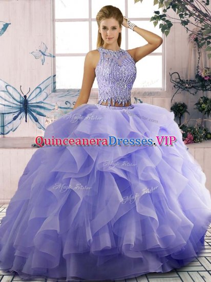 Fashion Scoop Sleeveless Quince Ball Gowns Beading and Ruffles Lavender Tulle - Click Image to Close