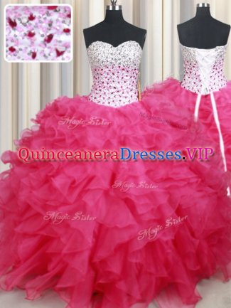 Sleeveless Beading and Ruffles Lace Up Ball Gown Prom Dress