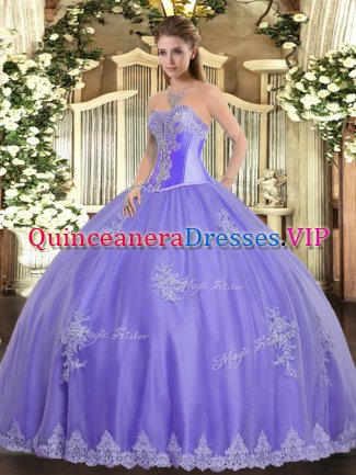 Romantic Sleeveless Beading and Appliques Lace Up Quince Ball Gowns