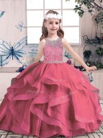 Cheap Red Ball Gowns Scoop Sleeveless Tulle Floor Length Lace Up Beading and Ruffles Little Girl Pageant Dress(SKU PAG1189-3BIZ)