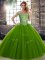 Off The Shoulder Sleeveless 15 Quinceanera Dress Floor Length Beading Olive Green Tulle