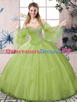 Cute Long Sleeves Lace Up Floor Length Beading Ball Gown Prom Dress