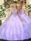 Artistic Lavender Tulle Lace Up Straps Sleeveless Floor Length Sweet 16 Dresses Beading and Ruffles