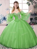 Fantastic Green Sweetheart Neckline Beading 15 Quinceanera Dress Long Sleeves Lace Up