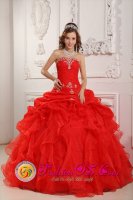 Custom Made Strapless Red Appliques and Ruched Bodice Ruffles Organza Quinceanera Dress In Boksburg South Africa