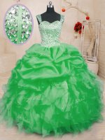 Decent Floor Length Lace Up Sweet 16 Dresses for Military Ball and Sweet 16 and Quinceanera with Beading and Ruffles and Pick Ups