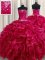 Amazing Fuchsia Lace Up Strapless Beading and Ruffles Quinceanera Gown Organza Sleeveless