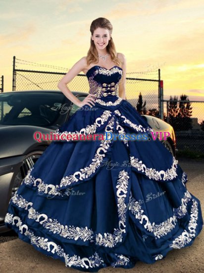 Fantastic Half Sleeves Satin Asymmetrical Lace Up 15 Quinceanera Dress in Navy Blue with Embroidery - Click Image to Close