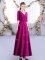 Ankle Length Zipper Quinceanera Court of Honor Dress Fuchsia for Wedding Party with Ruching