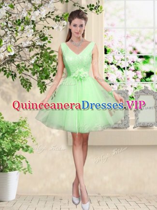 Elegant V-neck Sleeveless Lace Up Dama Dress Tulle