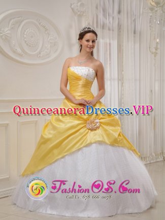 Exquisite Strapless Yellow and White Sweet 16 Quinceanera Dress In Frostburg Maryland/MD