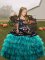 Teal Organza Lace Up Child Pageant Dress Sleeveless Floor Length Embroidery and Ruffled Layers