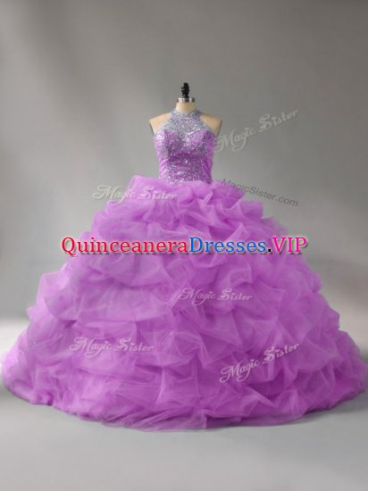 Lilac Quinceanera Gowns Organza Court Train Sleeveless Beading and Pick Ups - Click Image to Close