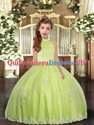 Yellow Green Backless Pageant Dress Beading and Appliques Sleeveless Floor Length