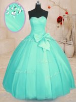 Custom Made Aqua Blue Tulle Lace Up Sweetheart Sleeveless Floor Length Sweet 16 Quinceanera Dress Beading and Bowknot(SKU PSSW0219-4BIZ)