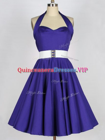 Purple Sleeveless Ruching Mini Length Quinceanera Dama Dress - Click Image to Close