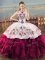 Colorful Fuchsia Ball Gowns Embroidery and Ruffles Quinceanera Dress Lace Up Organza Sleeveless Floor Length