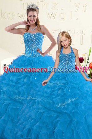 Sweet Organza Sleeveless Floor Length 15 Quinceanera Dress and Beading and Ruffles