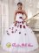 Newport Kentucky/KY Formal White and Wine Red Quinceanera Dress For Strapless Tulle Beading and Hand Made Flowers