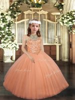 Stunning Sleeveless Floor Length Beading Lace Up Child Pageant Dress with Peach(SKU PAG1043-2BIZ)