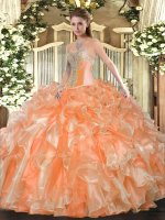 Sleeveless Lace Up Floor Length Beading and Ruffles Sweet 16 Dresses