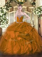 Brown Lace Up Sweet 16 Quinceanera Dress Beading and Ruffles Sleeveless Floor Length(SKU SJQDDT1383002-3BIZ)