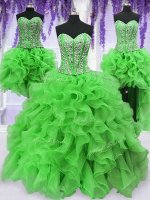 Spectacular Four Piece Sleeveless Beading and Ruffles Lace Up 15th Birthday Dress