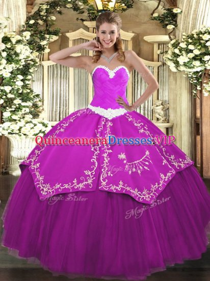 Free and Easy Fuchsia Sleeveless Appliques and Embroidery Floor Length Sweet 16 Dresses - Click Image to Close