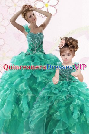 Deluxe One Shoulder Sleeveless Lace Up Floor Length Beading and Ruffles 15th Birthday Dress