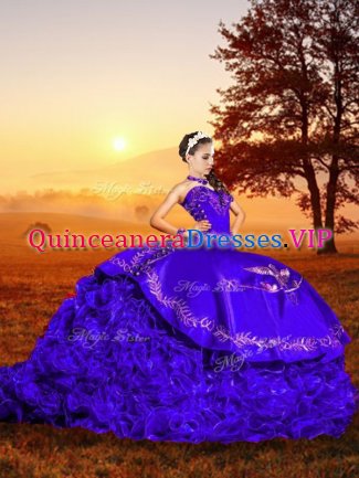 Purple Organza Lace Up Sweetheart Sleeveless Quinceanera Gowns Brush Train Embroidery and Ruffles