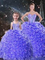 Fashion Organza Sleeveless Floor Length Quince Ball Gowns and Beading and Ruffles