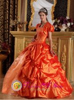 Marsing Idaho/ID Appliques and Beading Decorate Bodice Luxurious Orange Quinceanera Dress Pick-ups Sweetheart Taffeta Ball Gown(SKU QDML069-ABIZ)