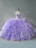 Sweetheart Sleeveless Organza Ball Gown Prom Dress Beading and Ruffles Brush Train Lace Up