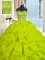 Beautiful With Train Yellow Green Sweet 16 Dress Organza Brush Train Sleeveless Beading and Ruffles