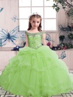 Scoop Sleeveless Lace Up Little Girls Pageant Dress Yellow Green Tulle