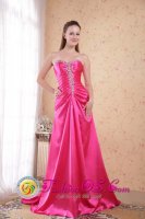 Haiku Hawaii/HI Elegant Hot Pink Quinceanera Dama Dress Empire Sweetheart Sweep / Brush Train Taffeta Beading Decorate(SKU PDHXQ048BIZ)