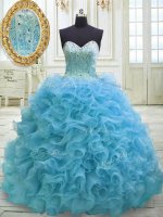 Great Organza Sleeveless Sweet 16 Dress Sweep Train and Beading and Sequins