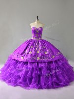 Fantastic Sweetheart Sleeveless Organza Quinceanera Dress Embroidery and Ruffles Lace Up