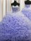 Edgy Lavender Sleeveless Fabric With Rolling Flowers Brush Train Lace Up Sweet 16 Dress for Military Ball and Sweet 16 and Quinceanera