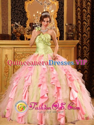 Formentera Spain Custom Made Cheap Multi-Color Quinceanera Dress With One Shoulder Ruffled Decorate