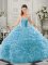 Aqua Blue Organza Lace Up Sweetheart Sleeveless Sweet 16 Dress Court Train Beading and Ruffles