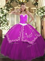 Free and Easy Fuchsia Sleeveless Appliques and Embroidery Floor Length Sweet 16 Dresses