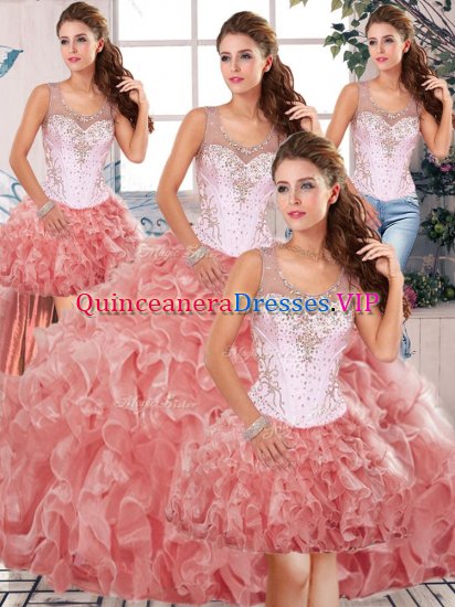 Sumptuous Watermelon Red Scoop Clasp Handle Beading and Ruffles Quinceanera Dresses Sleeveless - Click Image to Close