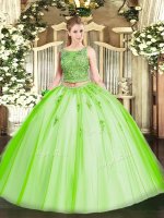 Beauteous Tulle Lace Up Scoop Sleeveless Floor Length Sweet 16 Dresses Beading and Appliques