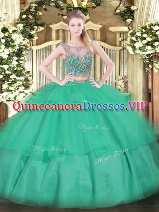 Customized Sleeveless Beading and Ruffled Layers Lace Up Ball Gown Prom Dress