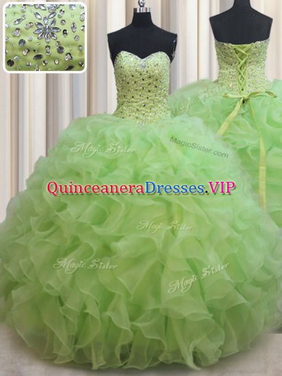 Yellow Green Sleeveless Beading and Ruffles Floor Length Quinceanera Dress - Click Image to Close